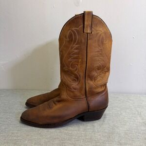 Code West Western Boots Mens 8D Brown Leather Vintage Stitched Cowboy USA Made
